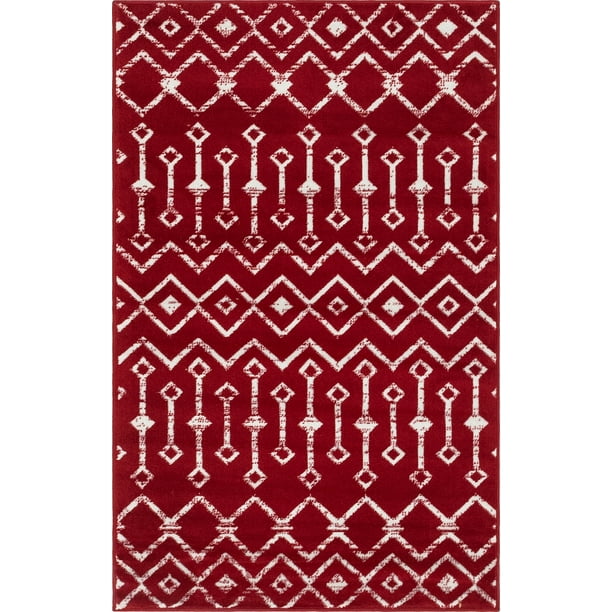 3 x 5 Unique Loom Trellis Collection Geometric Modern Red Area Rug 